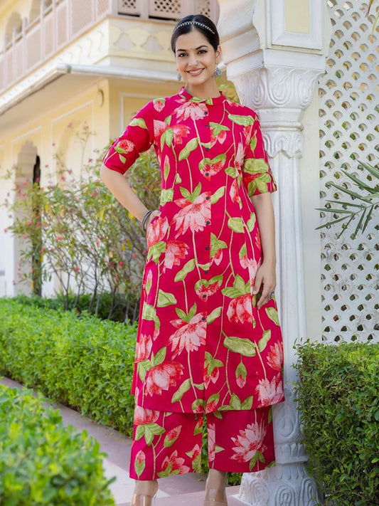 BloomFlair Pink Lotus Print Kurti – Festive Elegance in Every Thread