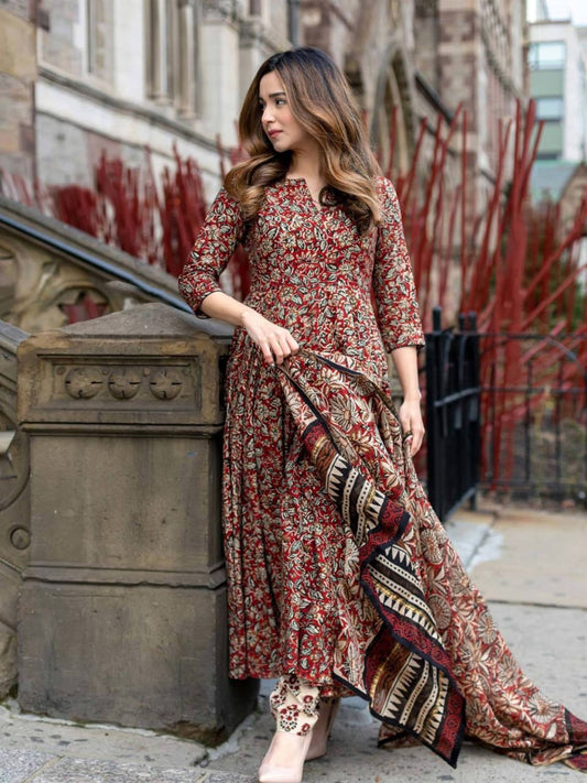 RustLeaf Kalamkari Printed Kurti – Earthy Elegance by A2ZFashionstore