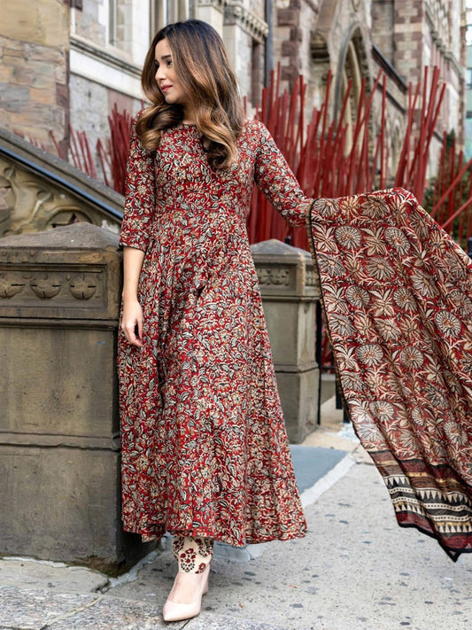 RustLeaf Kalamkari Printed Kurti – Earthy Elegance by A2ZFashionstore