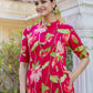 BloomFlair Pink Lotus Print Kurti – Festive Elegance in Every Thread
